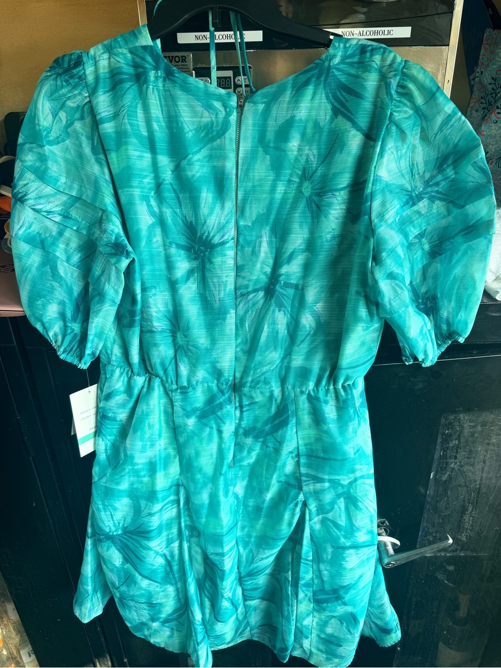 Maison Tara Teal Puff-Sleeve Floral Dress